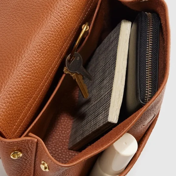 Quince Textured Flap Backpack - Cognac - Picture 8 of 10